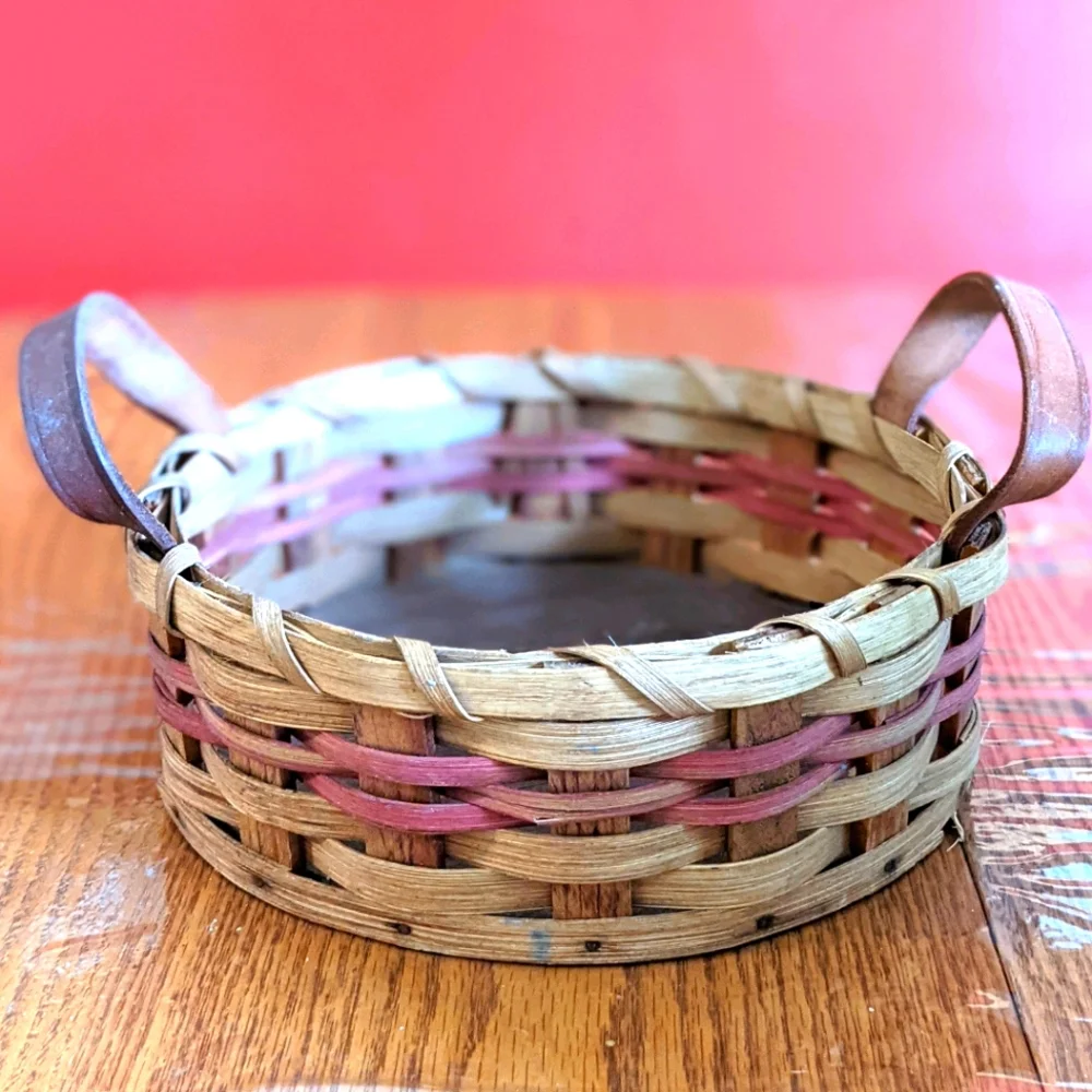 Woven Wooden Round Basket with handles